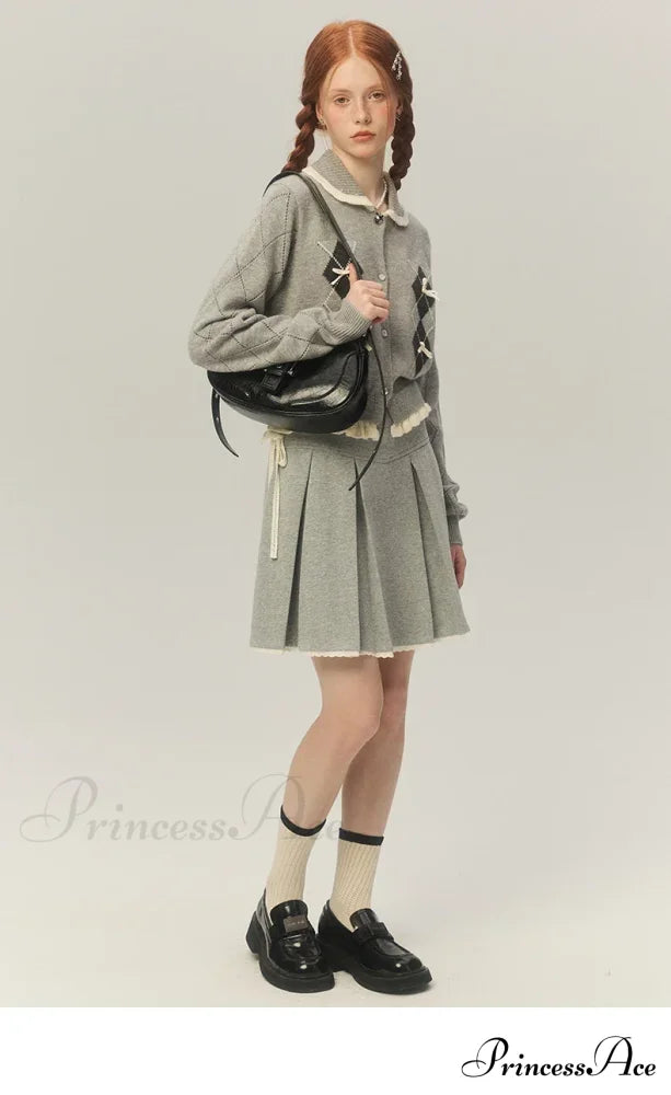 Argyle Collar Stylish Buttoned Knitted Cardigan
