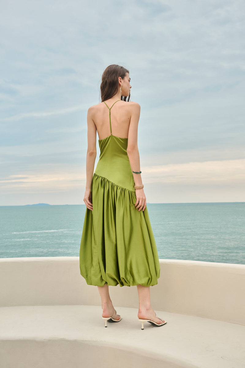 Beaded-strap bubble midi dress
