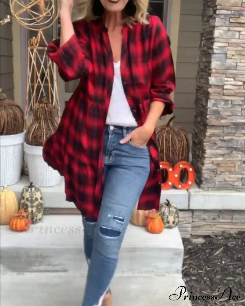 Casual Plaid Shirt Dress Dresses