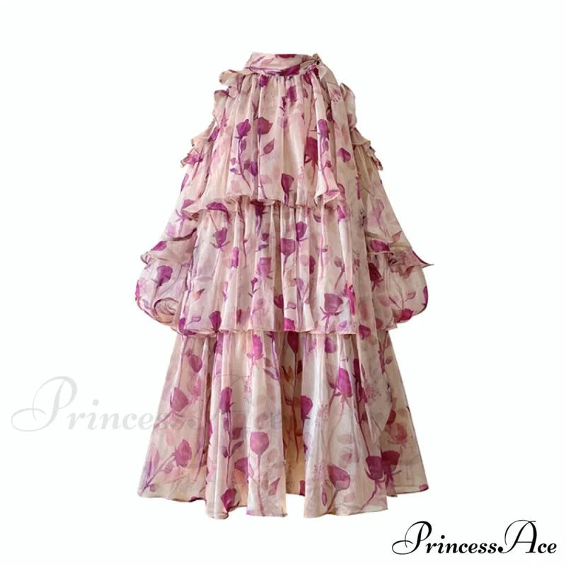 Coastal Gown Mini Long Casual Korean Flowered Arm Brief Elegant Style Party Bohemian Fashion Female