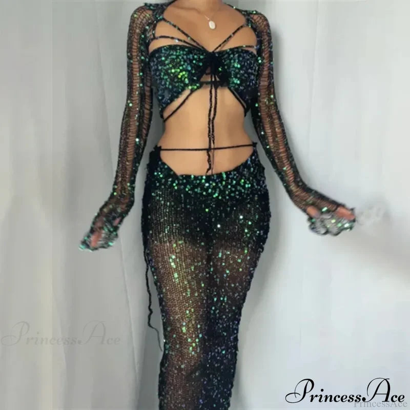 Beaded Sweater Maxi Dress Black / S