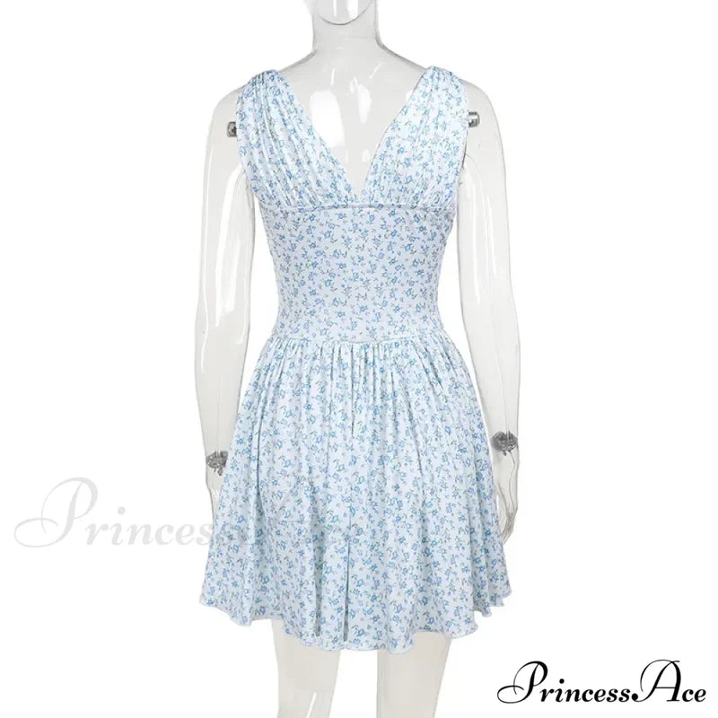 Floral V-Neck Stylish Flare Mini Dress