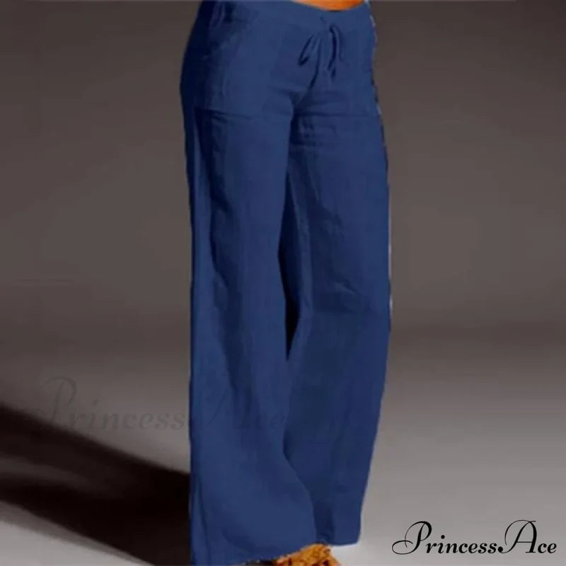 High Waist Casual Loose Wide Leg Pants Dark Blue / S