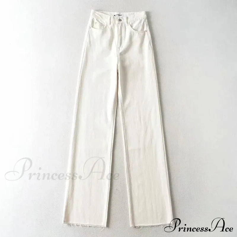 Leg Straight Denim Casual Fashion Women’s - Baggy Jeans High Waist Fit White / Xs