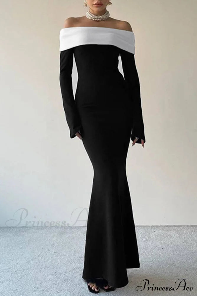 Off Shoulder Maxi Dress With Contrast Dresses