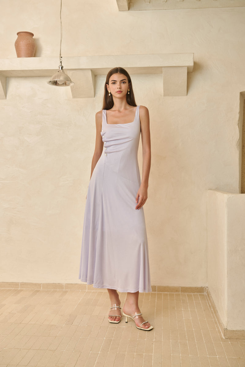 Pearl button square neck dress