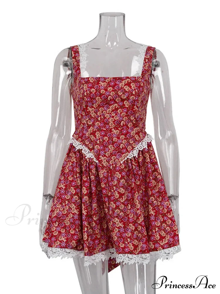 Red Printed Stylish Backless Mini Dress Print