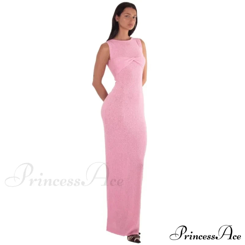 Ribbed Knit Bandeau Charming Sleeveless Midi Dress