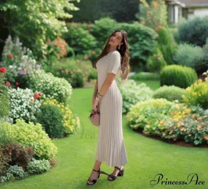 Ribbed Short Stylish Sleeve Maxi Dress Long Dress