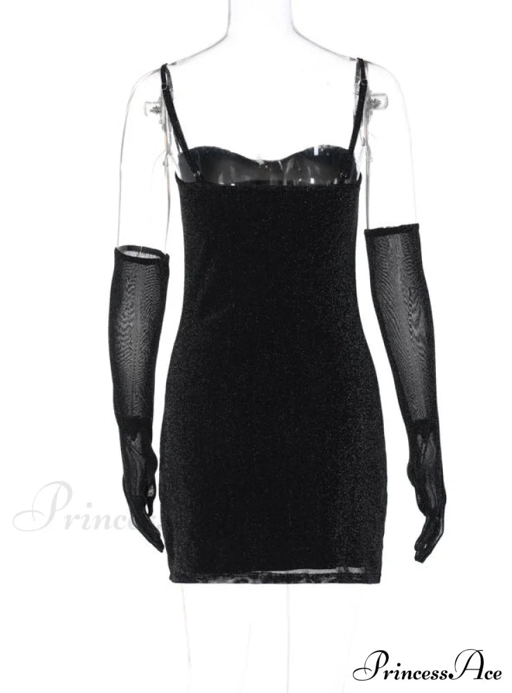 Silk Suspender Tight Dress In Bright Color L / Black Gold Sequin Long Sleeve Dress