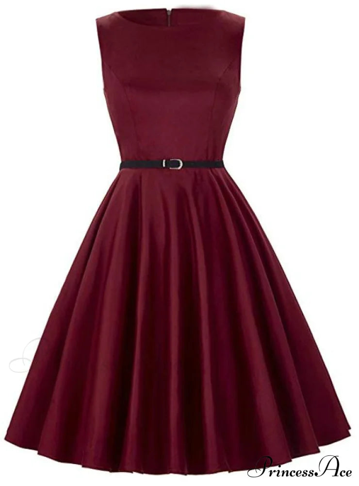 Tea Vintage Gown - Black Sleeveless S / Burgundy Dresses