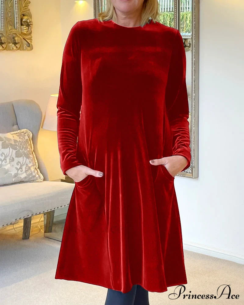 Velvet Round Neck Dress Dresses