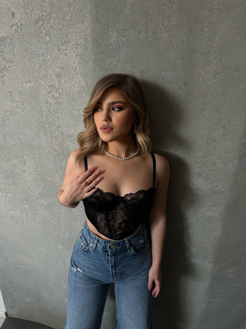 CROP KORSE ME DANTELLE