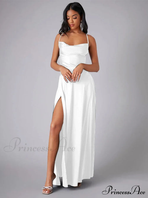Abigail Ruched Stylish Satin Mermaid Dress White / S S.o. Long Dresses