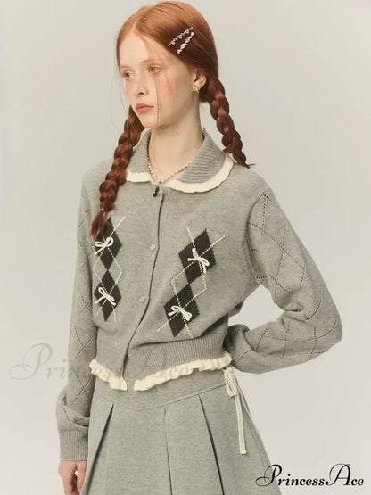 Argyle Collar Stylish Buttoned Knitted Cardigan