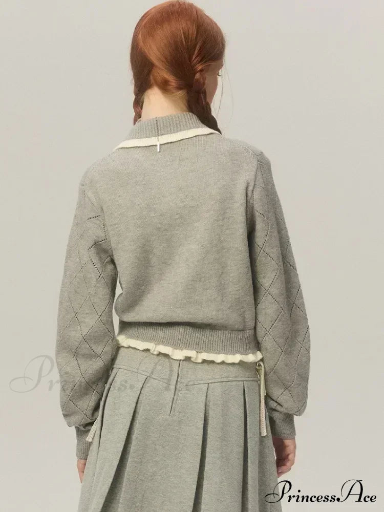 Argyle Collar Stylish Buttoned Knitted Cardigan