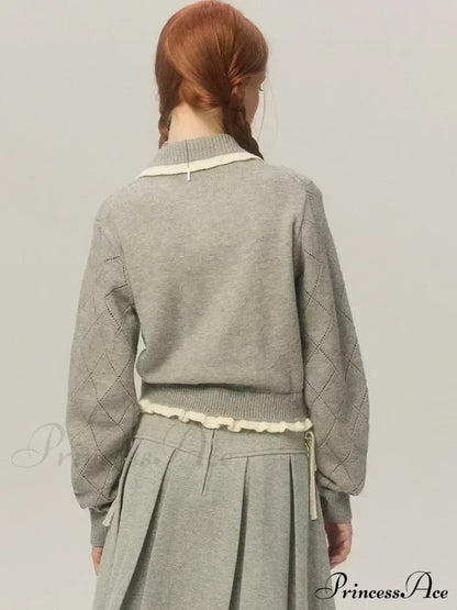 Argyle Collar Stylish Buttoned Knitted Cardigan