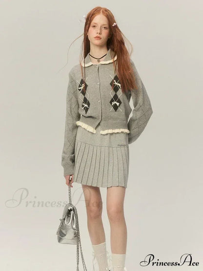 Argyle Collar Stylish Buttoned Knitted Cardigan