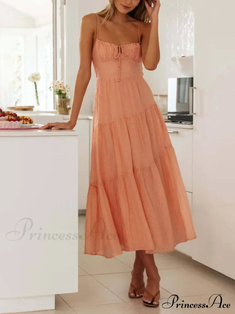 Backless Lace-Up Sleeveless Charming Patchwork Slip Dress Dresses