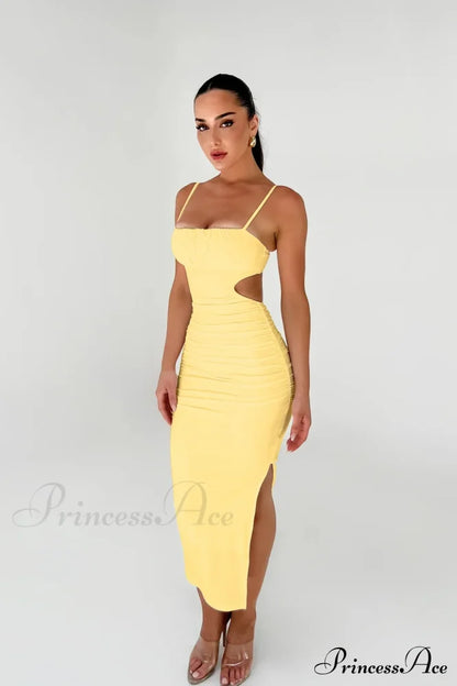 Backless Solid Fold Pleated Side Slit Summer New Women’s Suspender Wrapped Buttocks Long Skirt