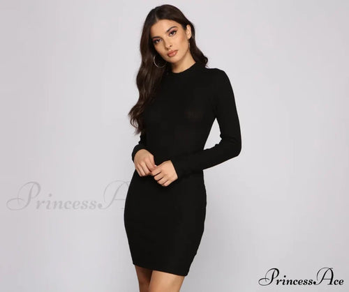 Basic Babe Ribbed Knit Mini Dress - Lady Occasions