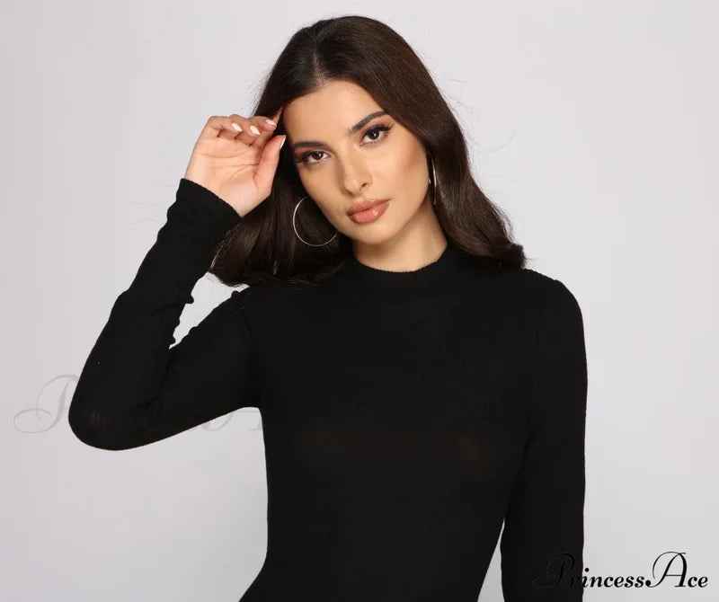 Basic Babe Ribbed Charming Knit Mini Dress Casual Dresses