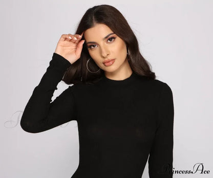 Basic Babe Ribbed Charming Knit Mini Dress Casual Dresses