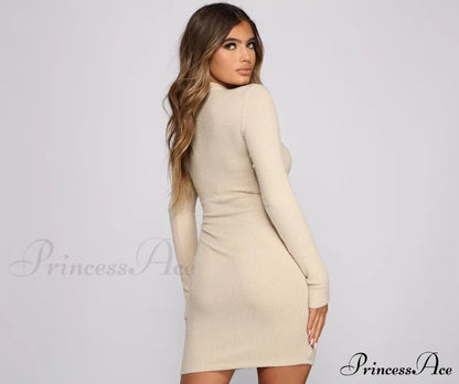 Basic Babe Ribbed Charming Knit Mini Dress Casual Dresses