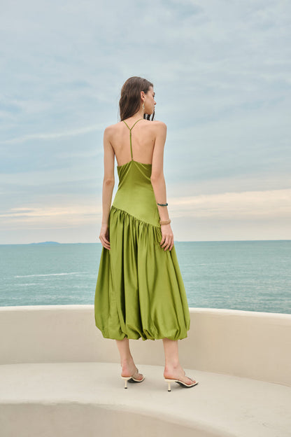 Beaded-strap bubble midi dress