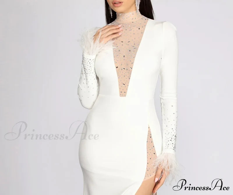 Beka Mesh And Heat Graceful Stone High Slit Dress S.o. Long Dresses