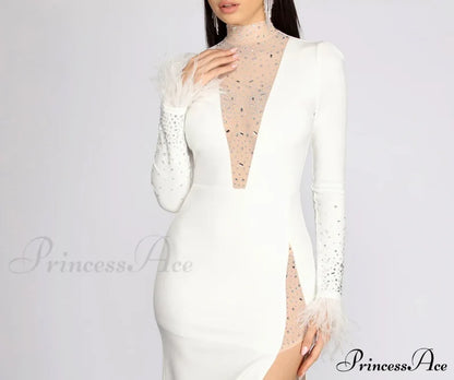 Beka Mesh And Heat Graceful Stone High Slit Dress S.o. Long Dresses