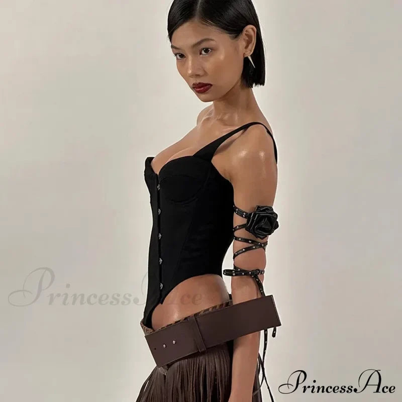 Black Asymetric Stylish Corset Top Black / L