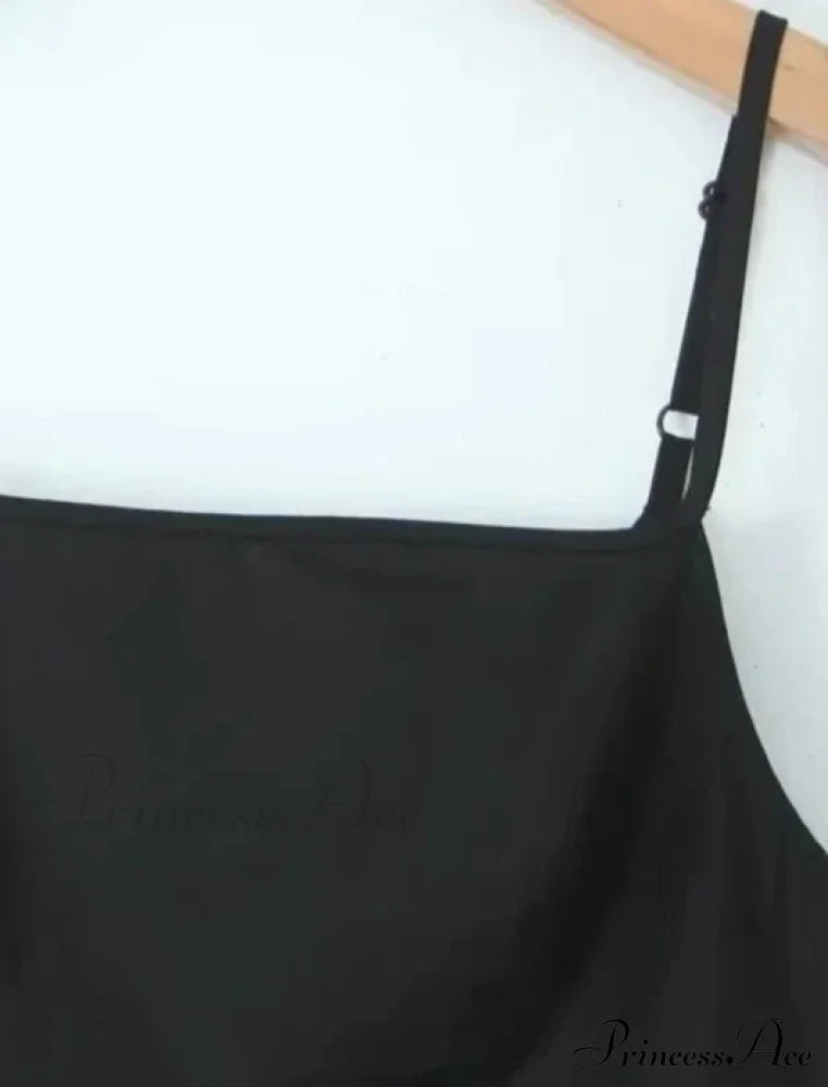 Black Bow Solid Charming Strap Midi Dress Ankle Length