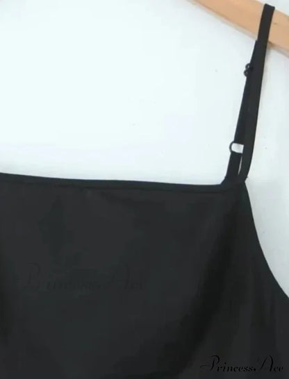 Black Bow Solid Charming Strap Midi Dress Ankle Length