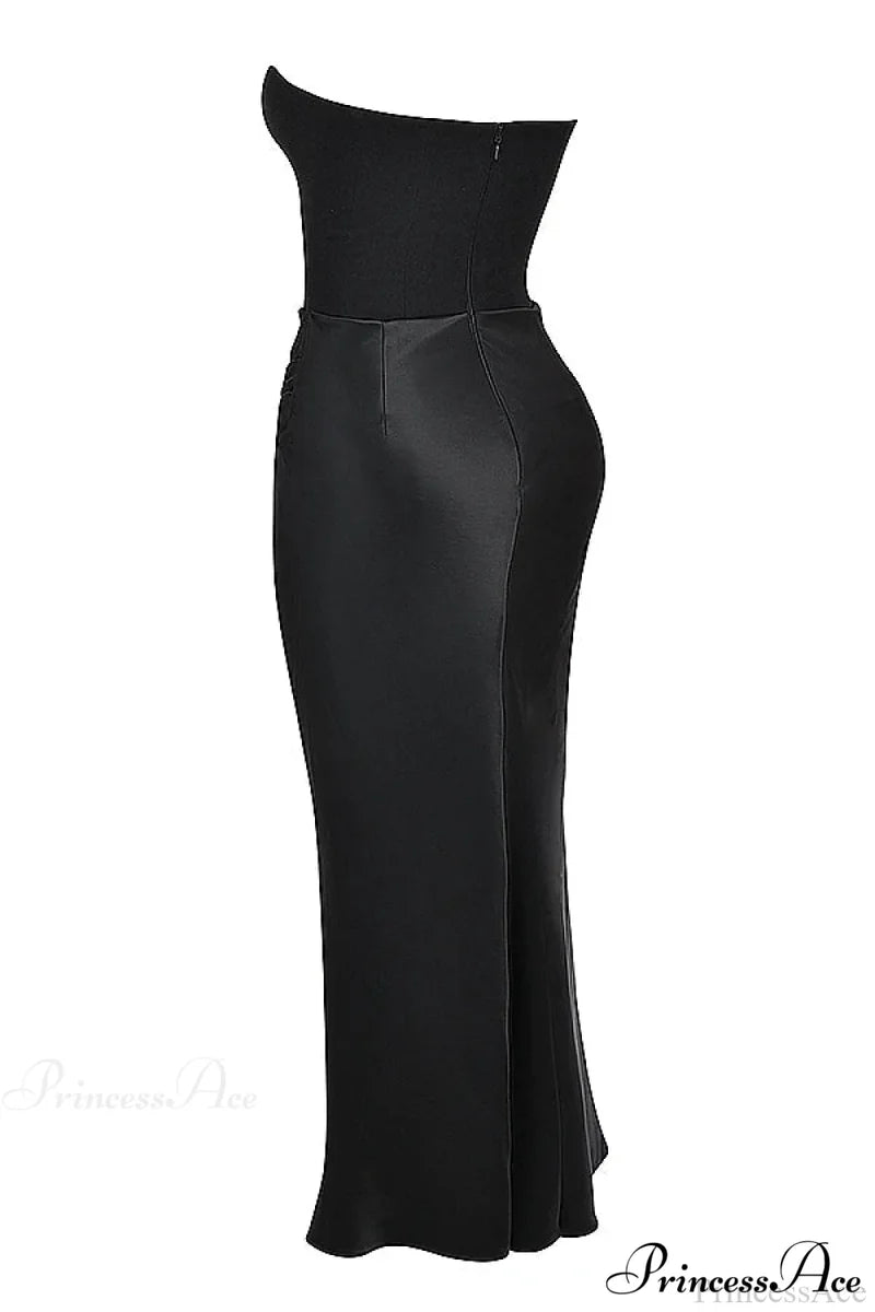 Black Corset Tube Charming Satin Maxi Dress