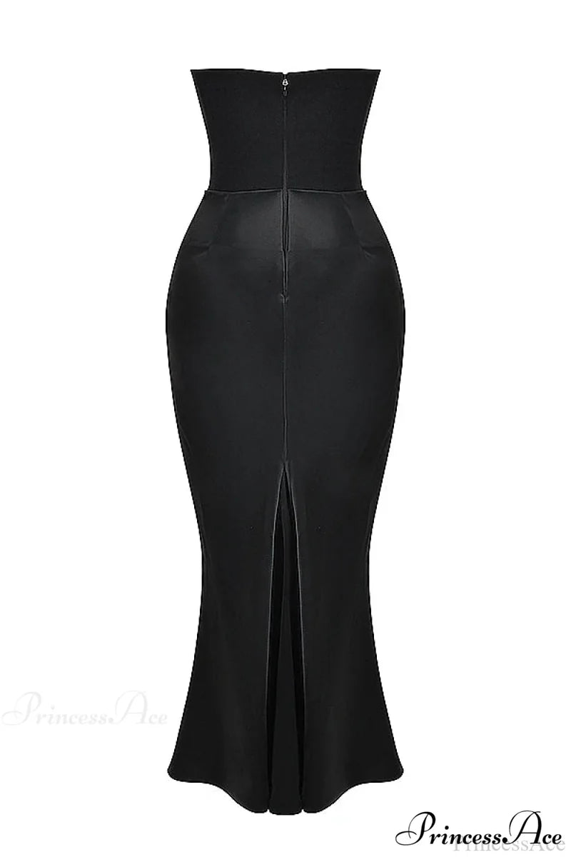 Black Corset Tube Charming Satin Maxi Dress