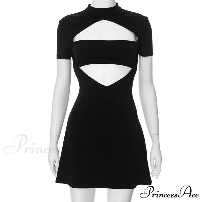 Black Front Hollow Charming Out Mini Dress
