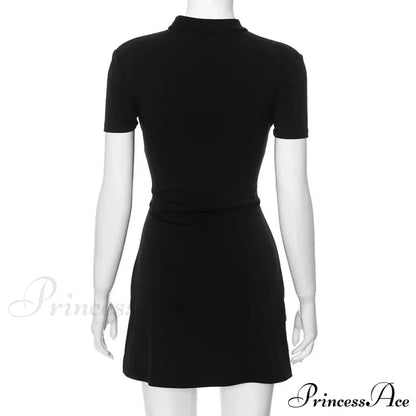 Black Front Hollow Charming Out Mini Dress