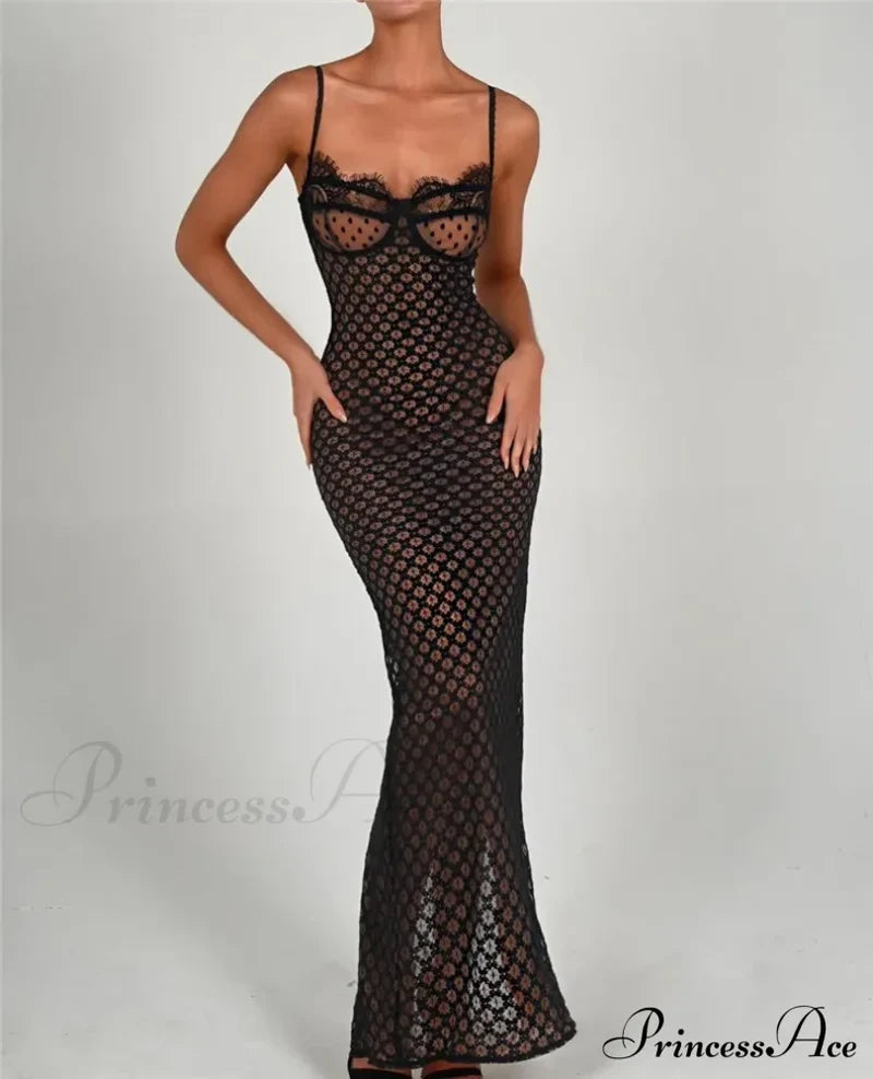 Black Lace Stylish Layered Maxi Dress Mini