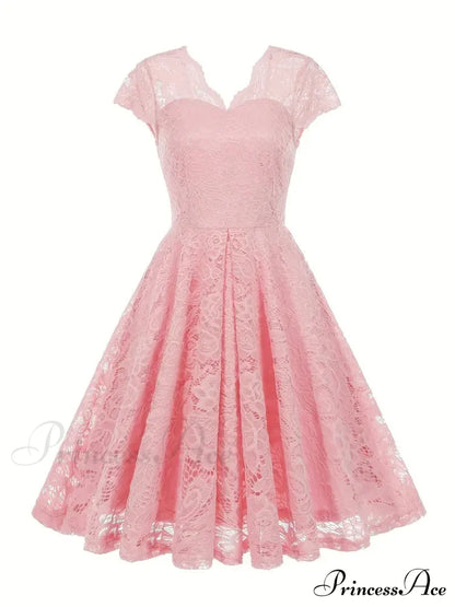 Black V Neck Cap Sleeve A Line Dress For Parties S / Apricot Black Lace Party Dress