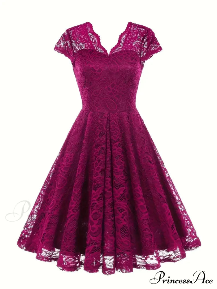 Black V Neck Cap Sleeve A Line Dress For Parties M / Black Lace Party Dress