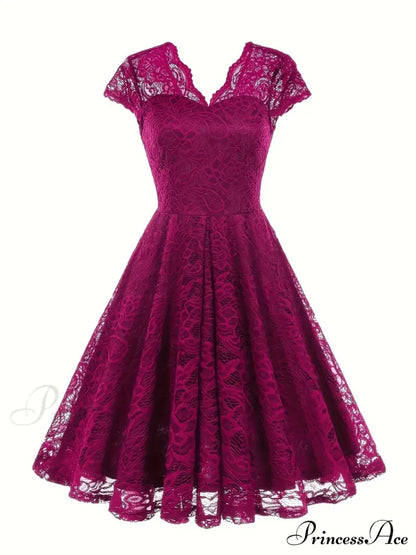 Black V Neck Cap Sleeve A Line Dress For Parties M / Black Lace Party Dress