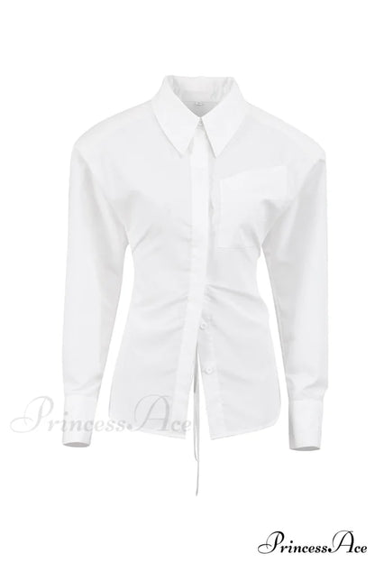 Blouse White Arm Shoulder Long Backless With Up Lace Pads Blouses