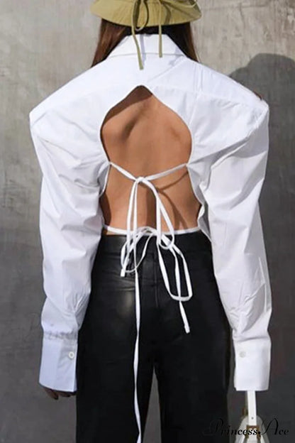 Blouse White Arm Shoulder Long Backless With Up Lace Pads / M Blouses