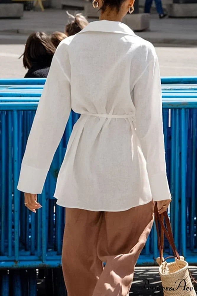 Blouse White Slit With Long Lace Cotton Up Sleeves Blouses