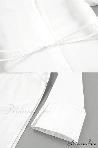 Blouse White Slit With Long Lace Cotton Up Sleeves Blouses