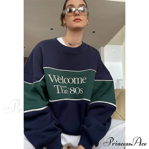 Blue Letter Stylish Print Sweatshirt