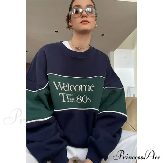 Blue Letter Stylish Print Sweatshirt