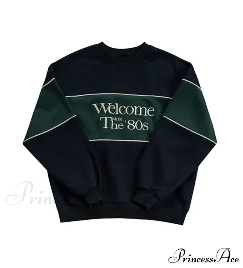 Blue Letter Stylish Print Sweatshirt