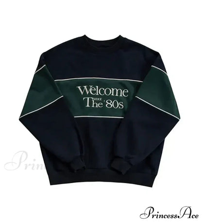 Blue Letter Stylish Print Sweatshirt